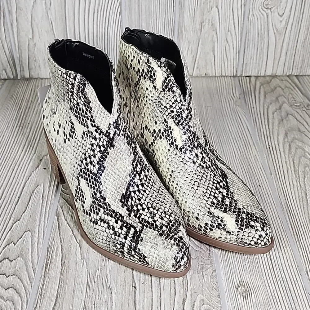 Aqua College Emily Natural Snake Print Leather Waterproof Ankle Boots Size 6 NEW
